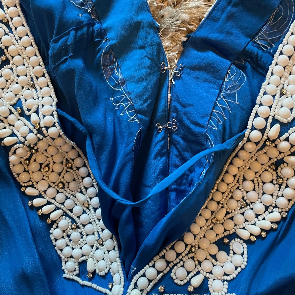 Blue Halter Rhinestone Drawstring Maxi Dress - image 5